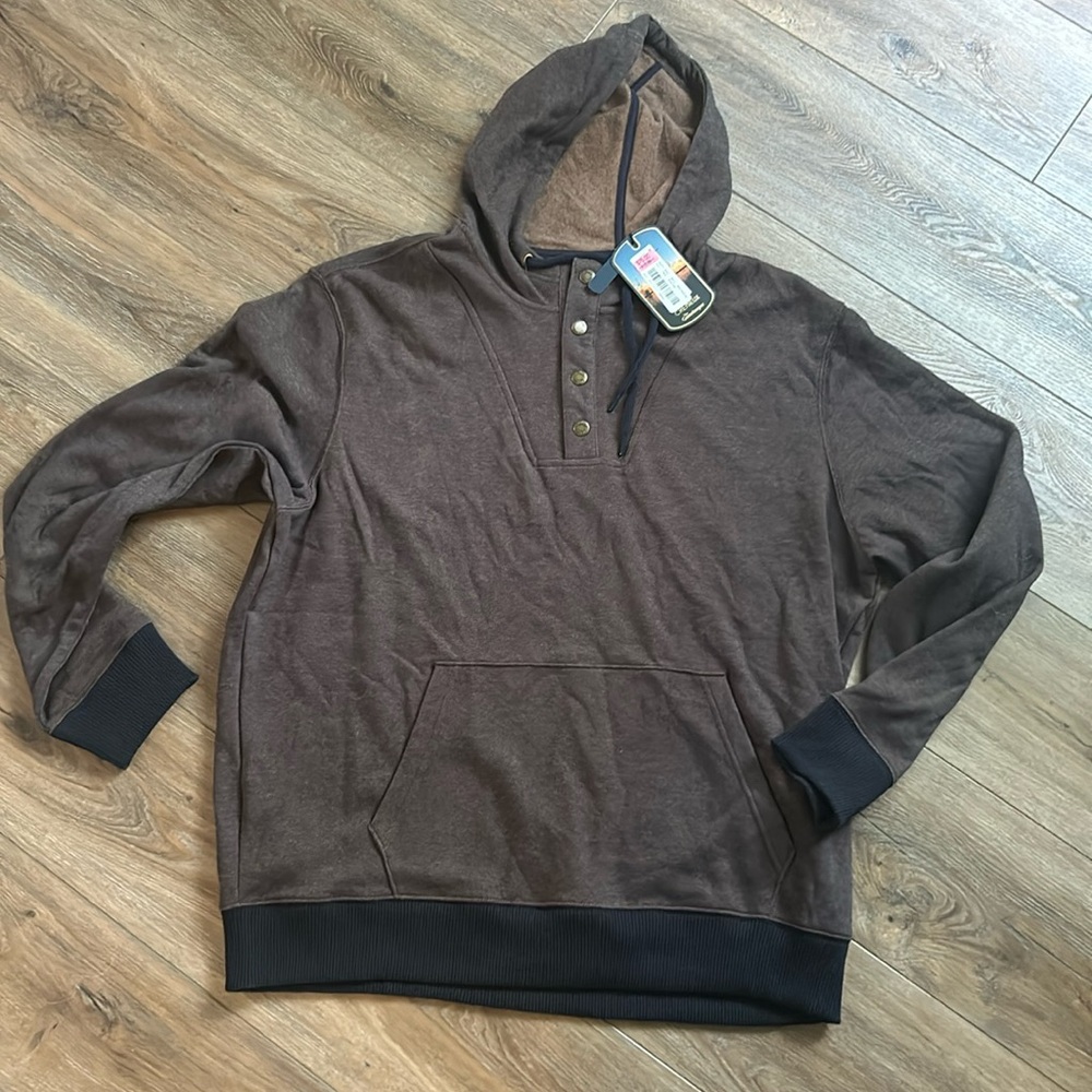 NWT men’s CREMIEUX brown hoodie hooded sweatshirt black trim XL